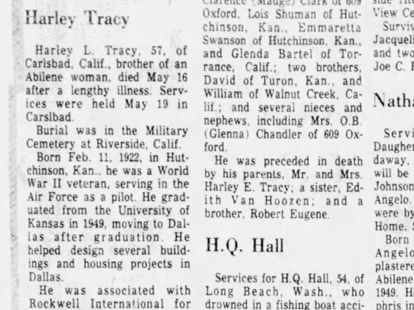 harley lee tracy obit Abilene TX